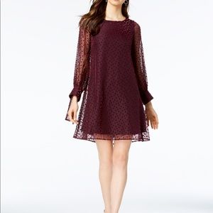 Taylor Velvet Dot Wine Shift Dress NWT